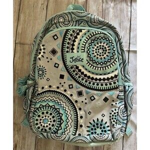 Justice Girls Backpack Aqua Teal Mandala Print School Bag Glitter Pre-2020 Clean